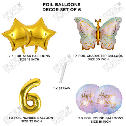 Butterfly Wing Pattern Pack Of 6 Foil Balloon Set
