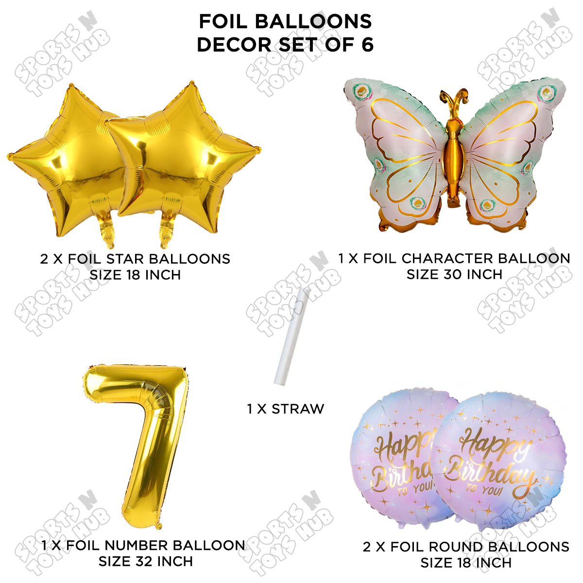 Butterfly Wing Pattern Pack Of 6 Foil Balloon Set
