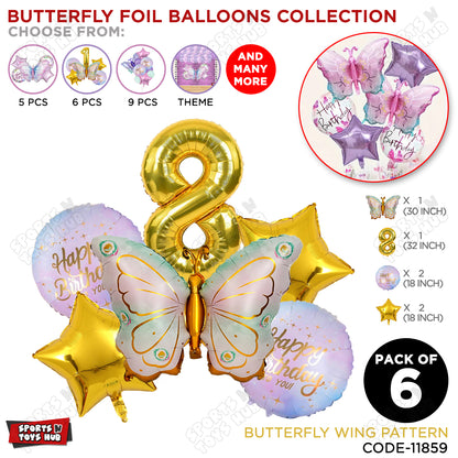 Butterfly Wing Pattern Pack Of 6 Foil Balloon Set