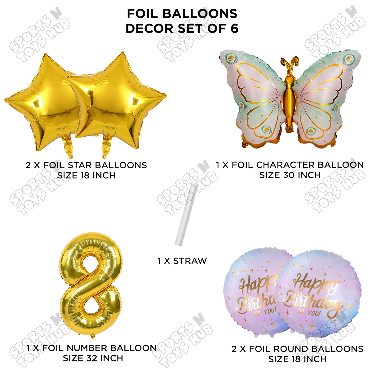 Butterfly Wing Pattern Pack Of 6 Foil Balloon Set