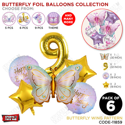Butterfly Wing Pattern Pack Of 6 Foil Balloon Set