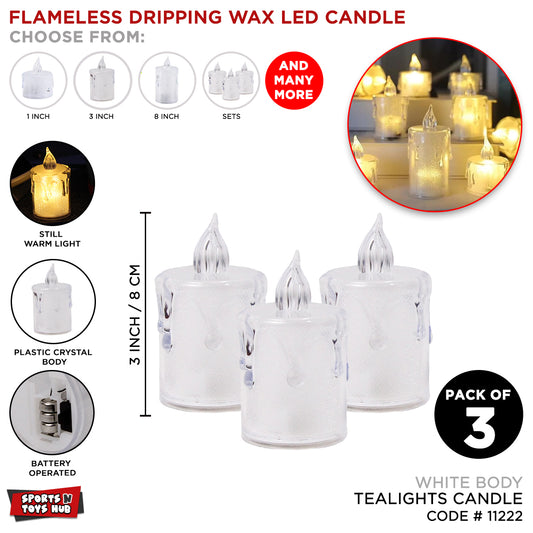 Crystal Clear Candle Shape Warm LED Light Candles - Pack 3