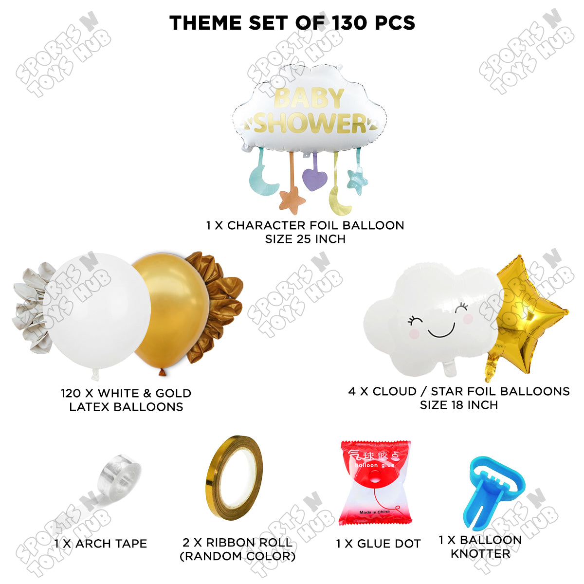 130 Pcs Baby Shower Foil Balloon Set With Neutral Latex Balloon Garland Arch Kit