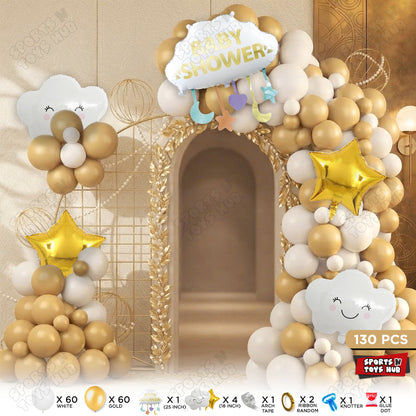 130 Pcs Baby Shower Foil Balloon Set With Neutral Latex Balloon Garland Arch Kit
