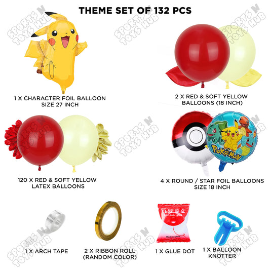 Pokemon Pika-chu Balloon Arch Kit – 132 Pcs | Red & Soft Yellow Color Latex Balloon Garland