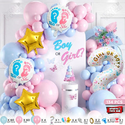 Pink & Soft Blue Balloon Arch Kit – 134 Pcs With Gender Reveal Foil Balloon Set Arch Garland Theme
