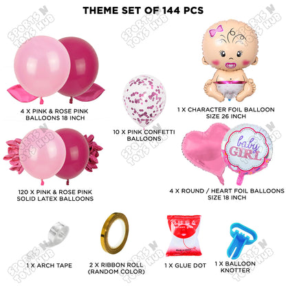 Baby Girl Character Foil Balloon Set Arch Kit – Pack of 144 | Baby Shower Balloon Garland