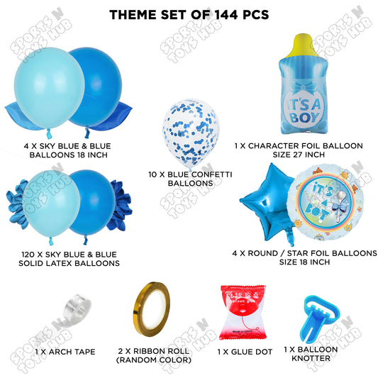 Baby Boy Blue Color Feeder Character Foil Balloon Set Arch Kit Theme – Pack of 144 | Baby Shower Balloon Garland