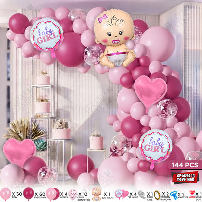 Baby Girl Character Foil Balloon Set Arch Kit – Pack of 144 | Baby Shower Balloon Garland