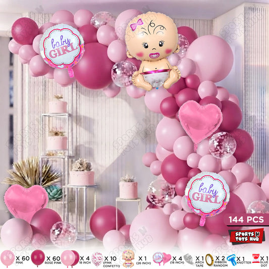 Baby Girl Character Foil Balloon Set Arch Kit – Pack of 144 | Baby Shower Balloon Garland