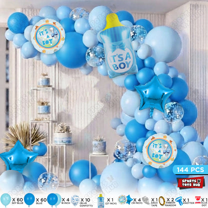 Baby Boy Blue Color Feeder Character Foil Balloon Set Arch Kit Theme – Pack of 144 | Baby Shower Balloon Garland