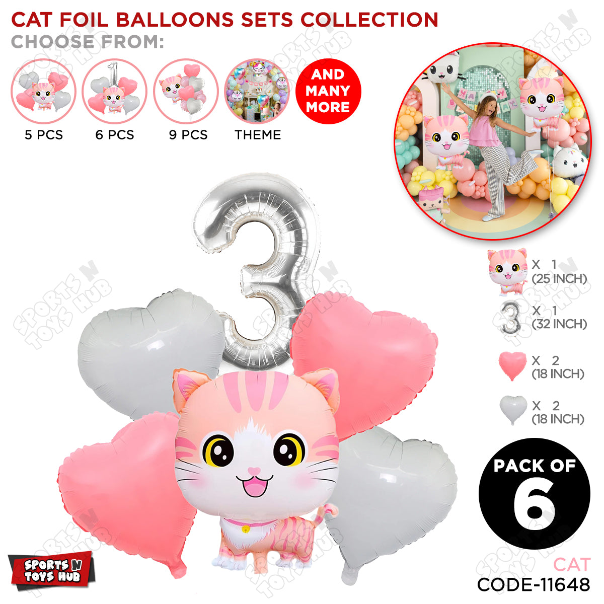 Cartoon Cat Pack Of 6 Character Foil Balloon