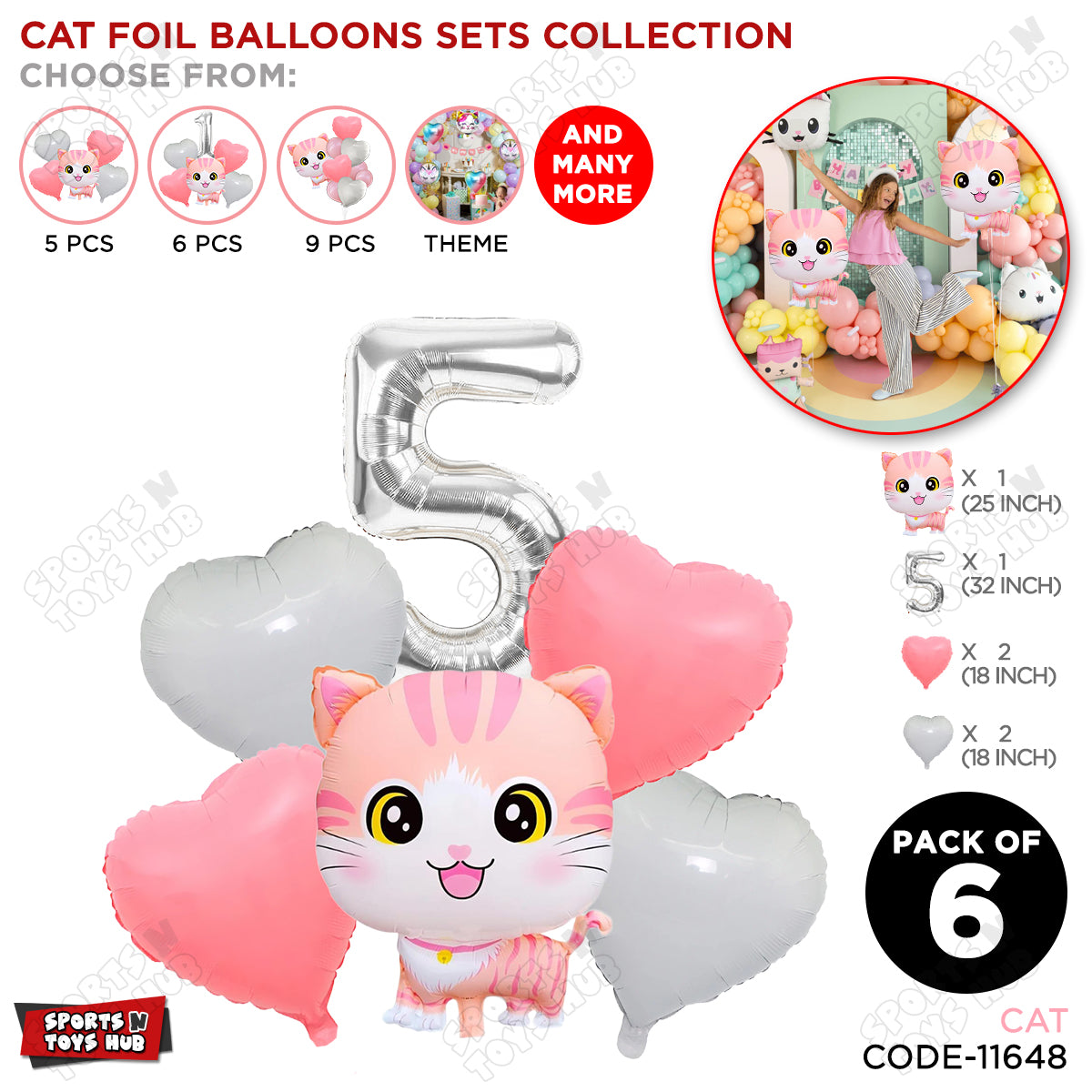 Cartoon Cat Pack Of 6 Character Foil Balloon