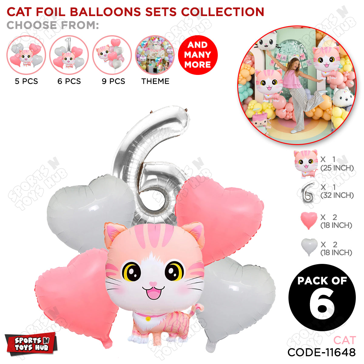 Cartoon Cat Pack Of 6 Character Foil Balloon