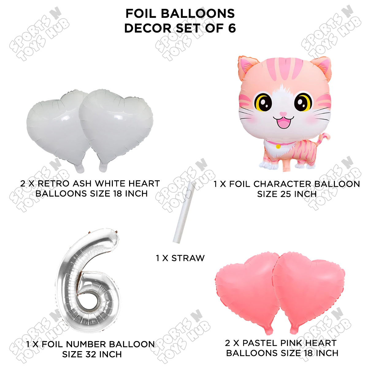 Cartoon Cat Pack Of 6 Character Foil Balloon