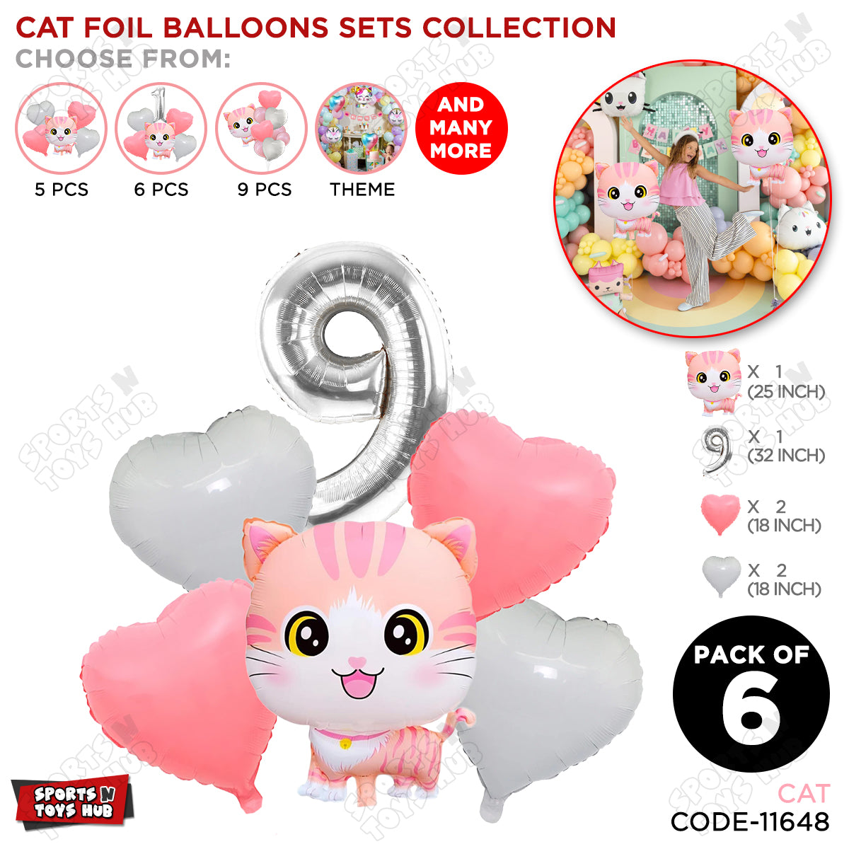 Cartoon Cat Pack Of 6 Character Foil Balloon