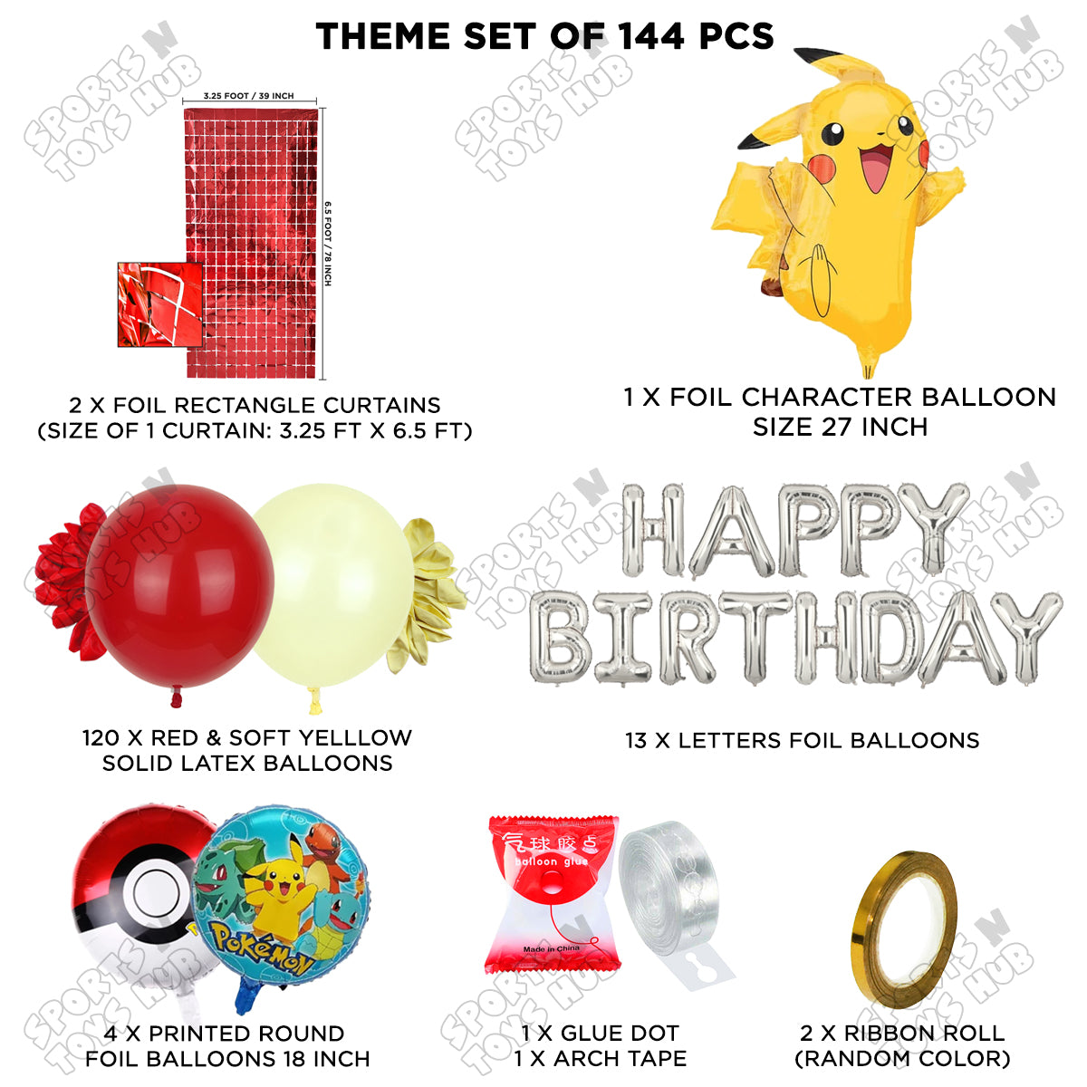 Pokemon Pika-chu Foil Balloon Set With Happy Birthday Foil Letter Arch Theme