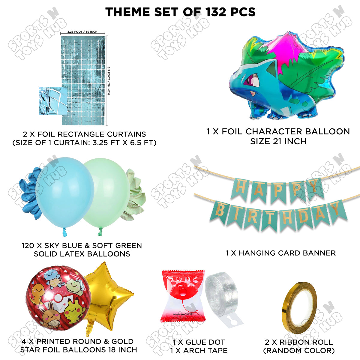 Pokemon Ivysaur Foil Balloon Set With Happy Birthday Card Banner Arch Theme