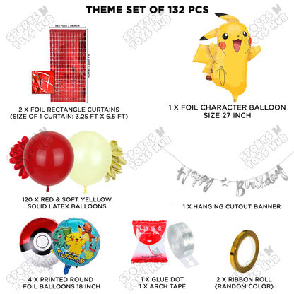 Pokemon Pika-chu Foil Balloon Set With Happy Birthday Cursive Card Banner Arch Theme