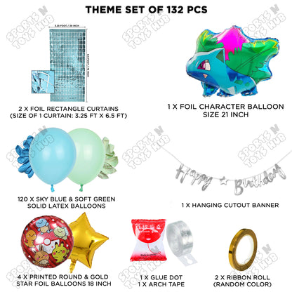 Pokemon Ivysaur Foil Balloon Set With Happy Birthday Cursive Card Banner Arch Theme