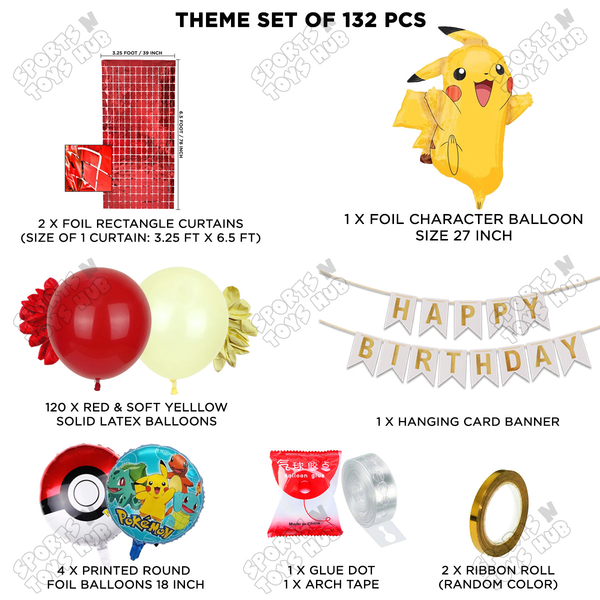 Pokemon Pika-chu Foil Balloon Set With Happy Birthday Card Banner Arch Theme