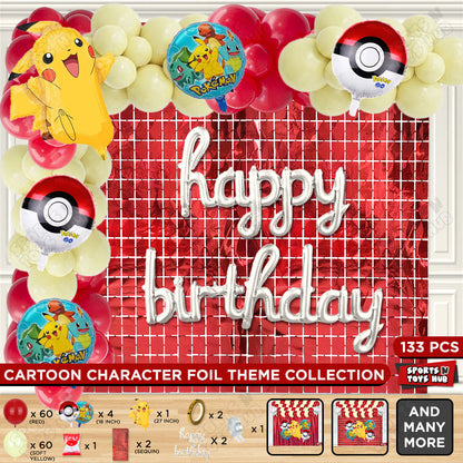 Pokemon Pika-chu Foil Balloon Set With Happy Birthday Cursive Foil Letter Arch Theme