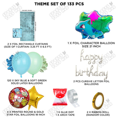 Pokemon Ivysaur Foil Balloon Set With Happy Birthday Cursive Foil Letter Arch Theme
