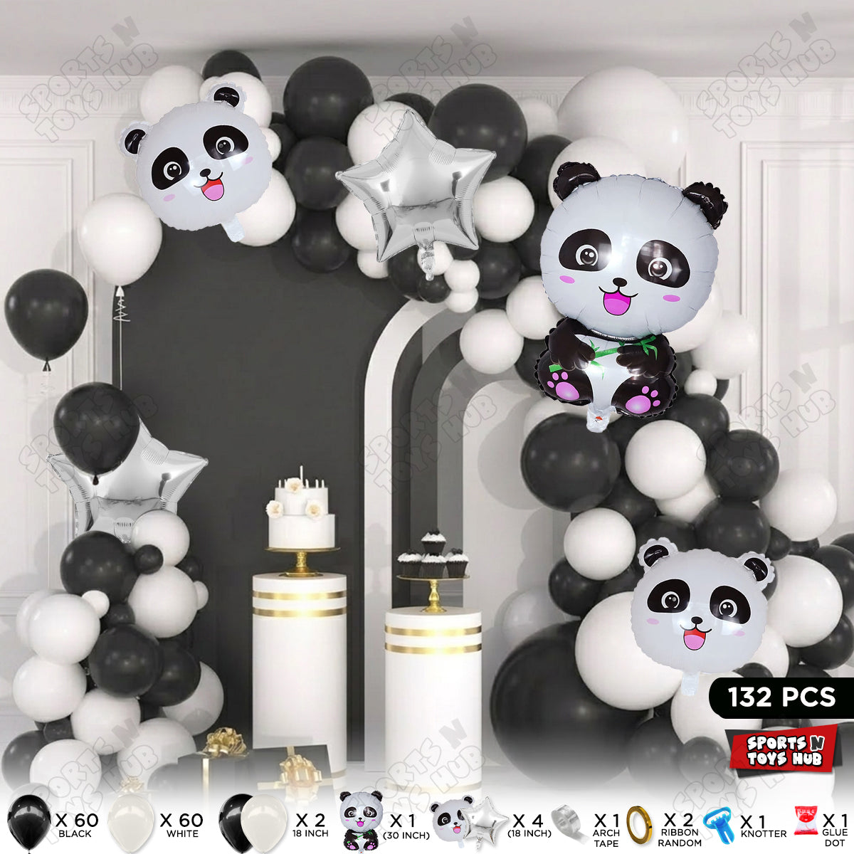 Panda Cartoon Foil Balloon Set Garland Arch Theme