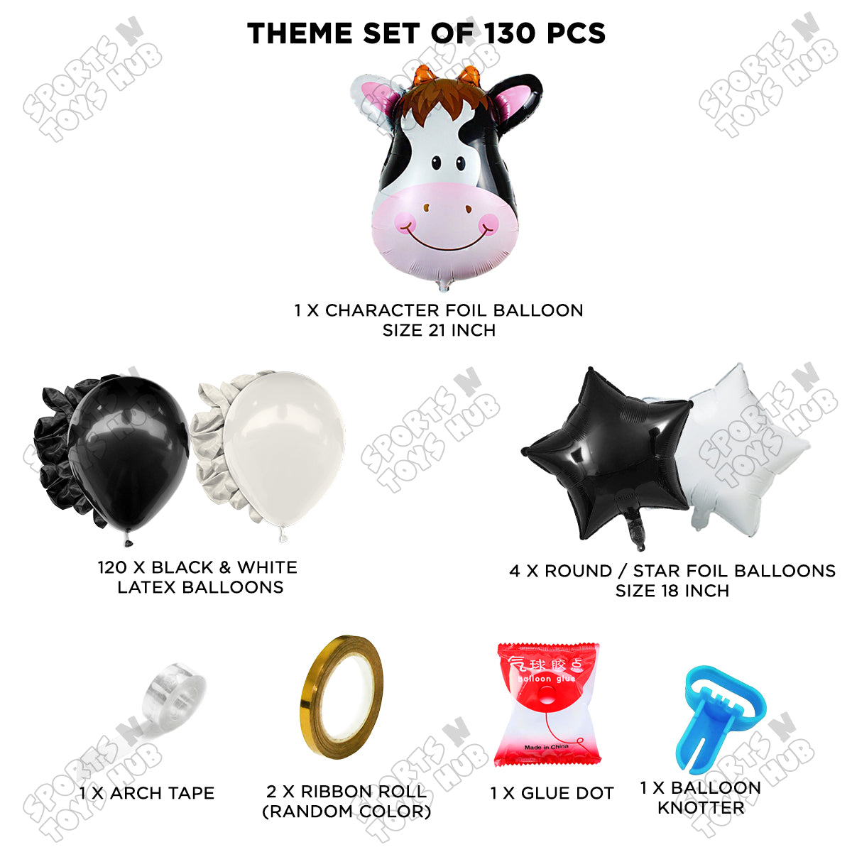 Cow Character Face Foil Balloon Set Arch Theme