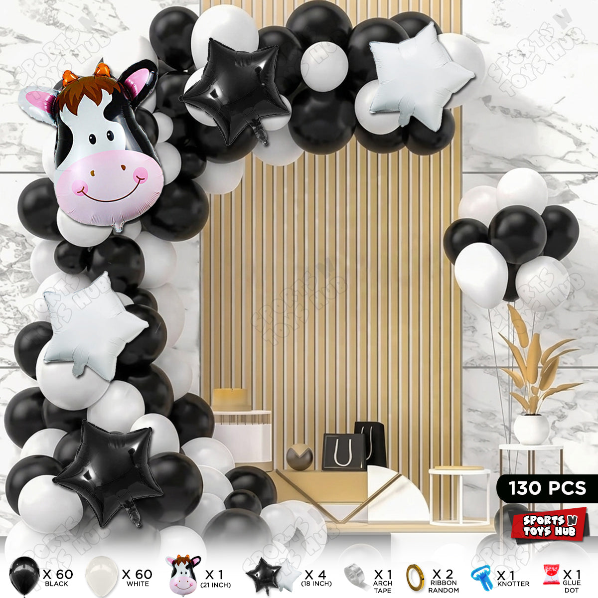 Cow Character Face Foil Balloon Set Arch Theme