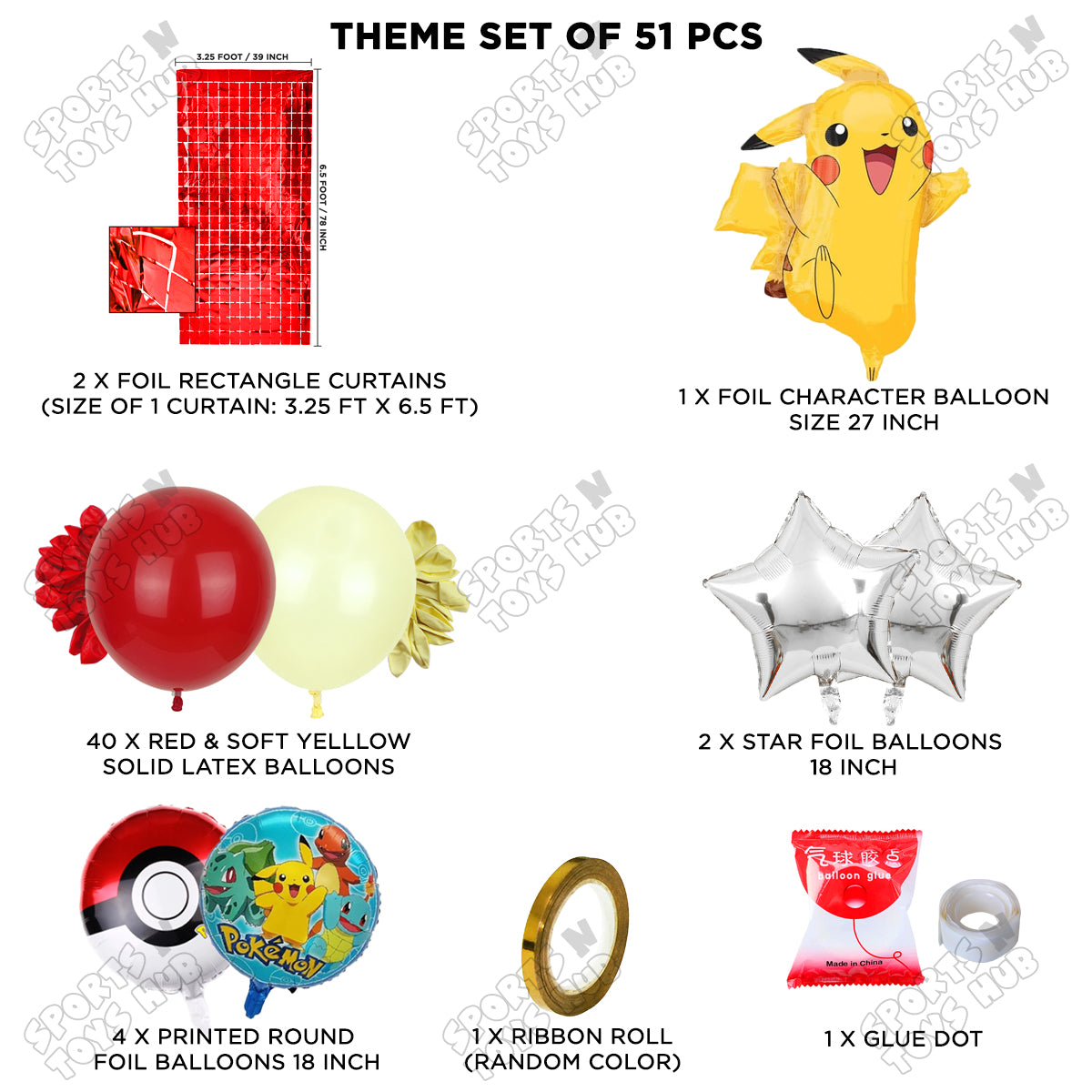 Pokemon Pika-chu Foil Balloon Rectangle Curtain Theme