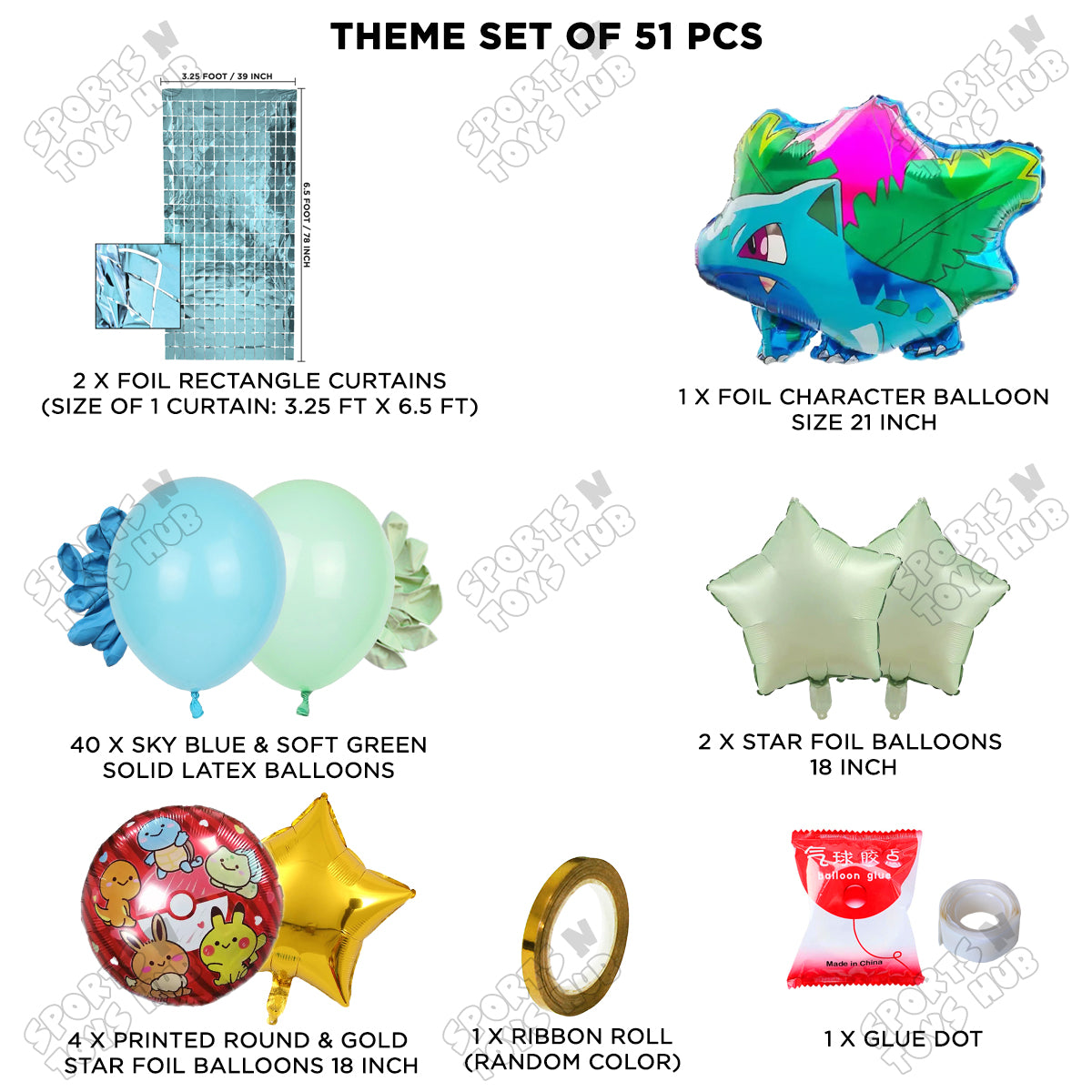 Pokemon Ivysaur Foil Balloon Rectangle Curtain Theme