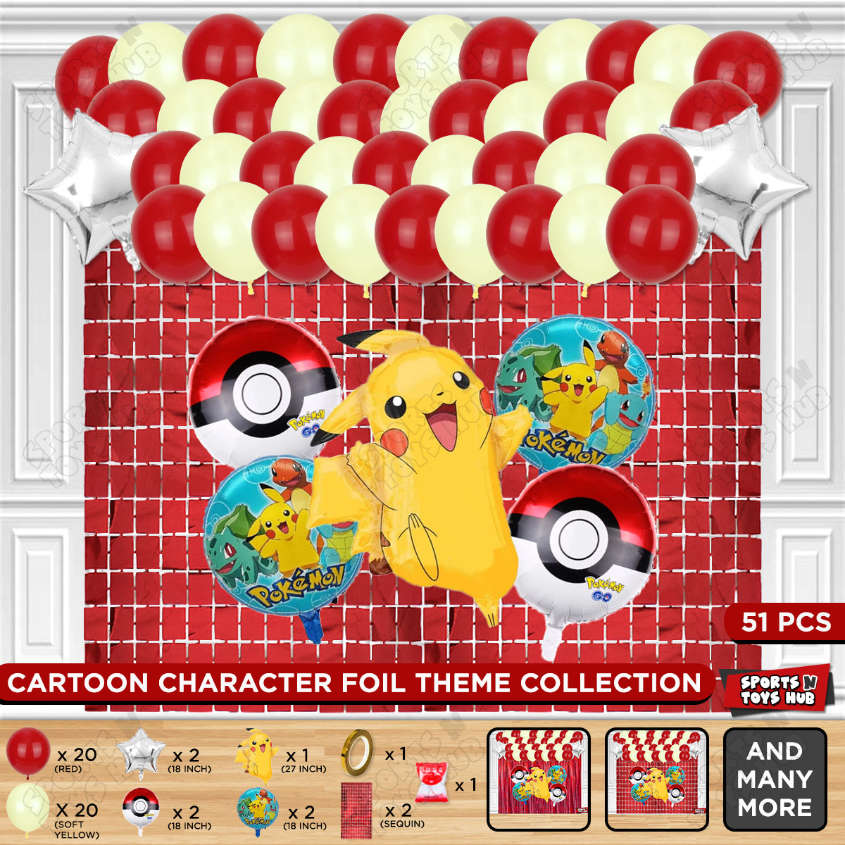 Pokemon Pika-chu Foil Balloon Rectangle Curtain Theme