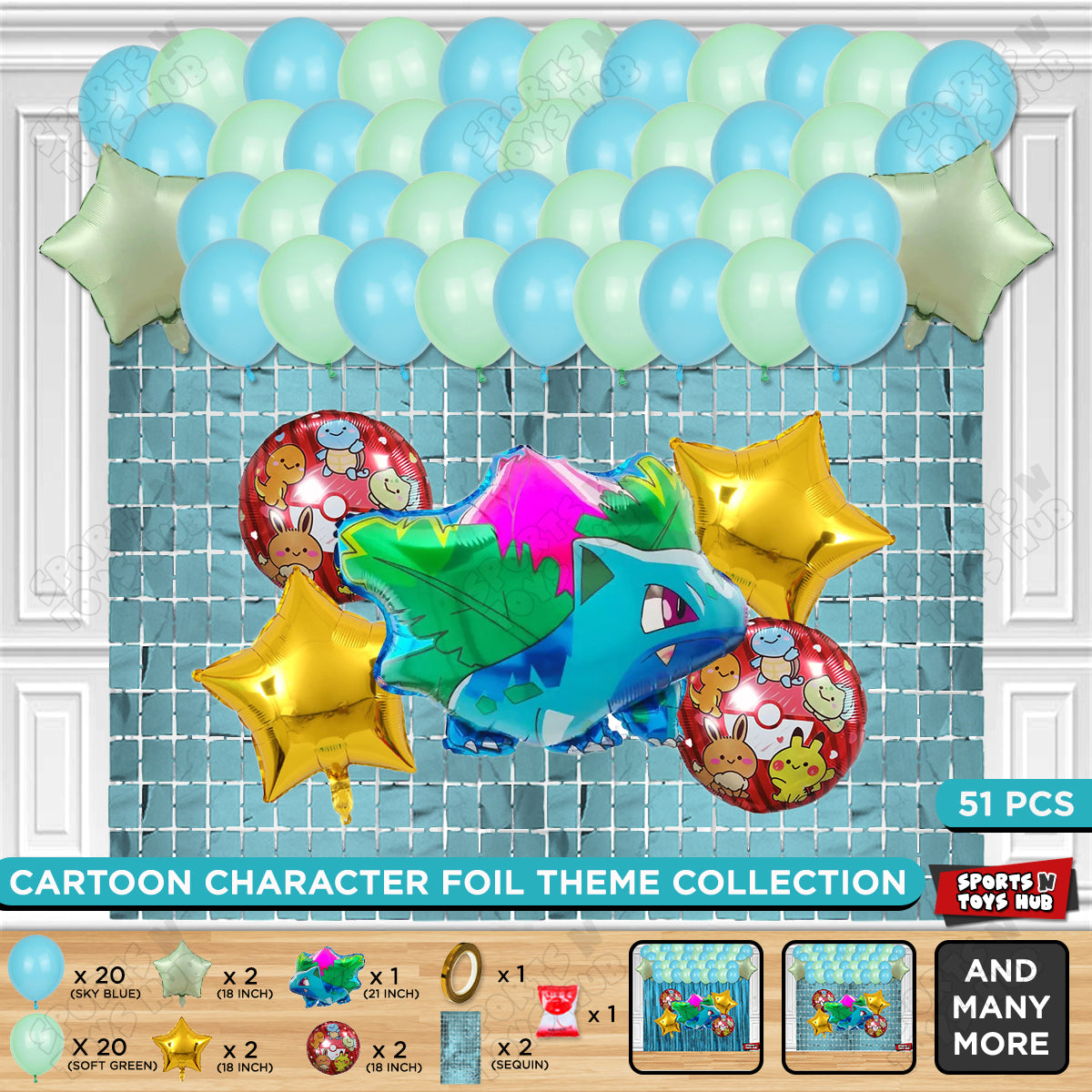 Pokemon Ivysaur Foil Balloon Rectangle Curtain Theme