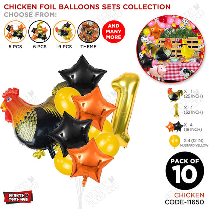 Chicken Cartoon Foil Pack Of 10 Balloon Set With 32 Inch Foil Number Balloon