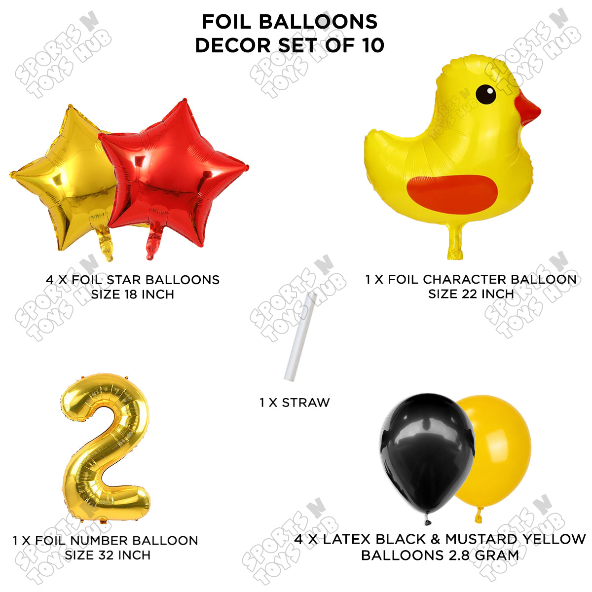 Chick Cartoon Foil Pack Of 10 Balloon Set With 32 Inch Foil Number Balloon
