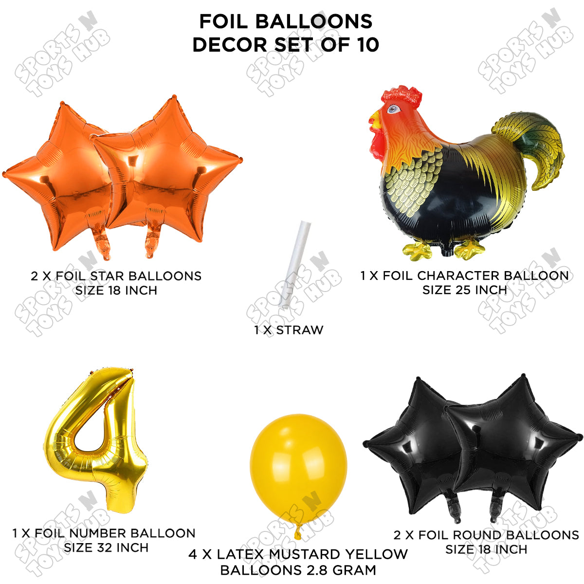 Chicken Cartoon Foil Pack Of 10 Balloon Set With 32 Inch Foil Number Balloon
