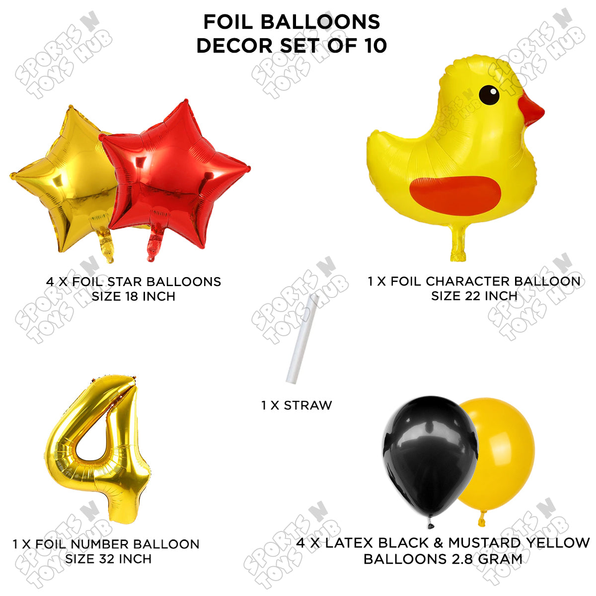 Chick Cartoon Foil Pack Of 10 Balloon Set With 32 Inch Foil Number Balloon