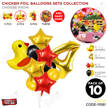 Chick Cartoon Foil Pack Of 10 Balloon Set With 32 Inch Foil Number Balloon
