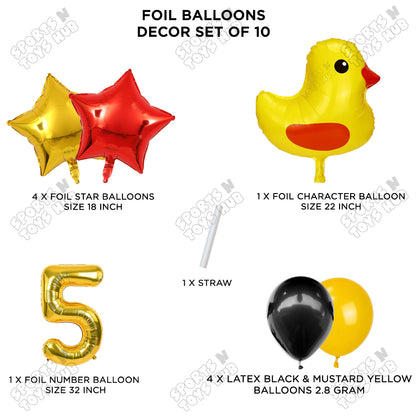 Chick Cartoon Foil Pack Of 10 Balloon Set With 32 Inch Foil Number Balloon