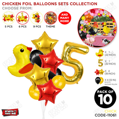 Chick Cartoon Foil Pack Of 10 Balloon Set With 32 Inch Foil Number Balloon