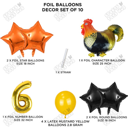 Chicken Cartoon Foil Pack Of 10 Balloon Set With 32 Inch Foil Number Balloon