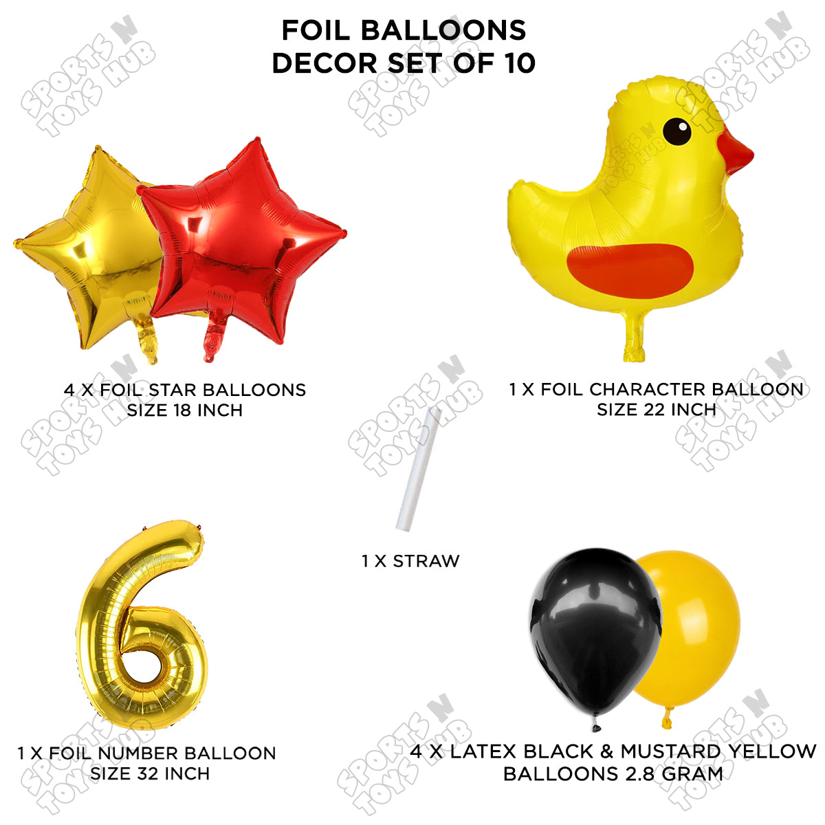Chick Cartoon Foil Pack Of 10 Balloon Set With 32 Inch Foil Number Balloon
