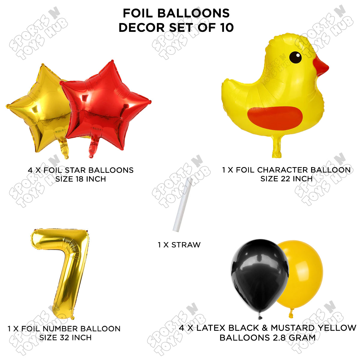 Chick Cartoon Foil Pack Of 10 Balloon Set With 32 Inch Foil Number Balloon