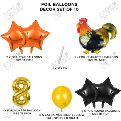 Chicken Cartoon Foil Pack Of 10 Balloon Set With 32 Inch Foil Number Balloon