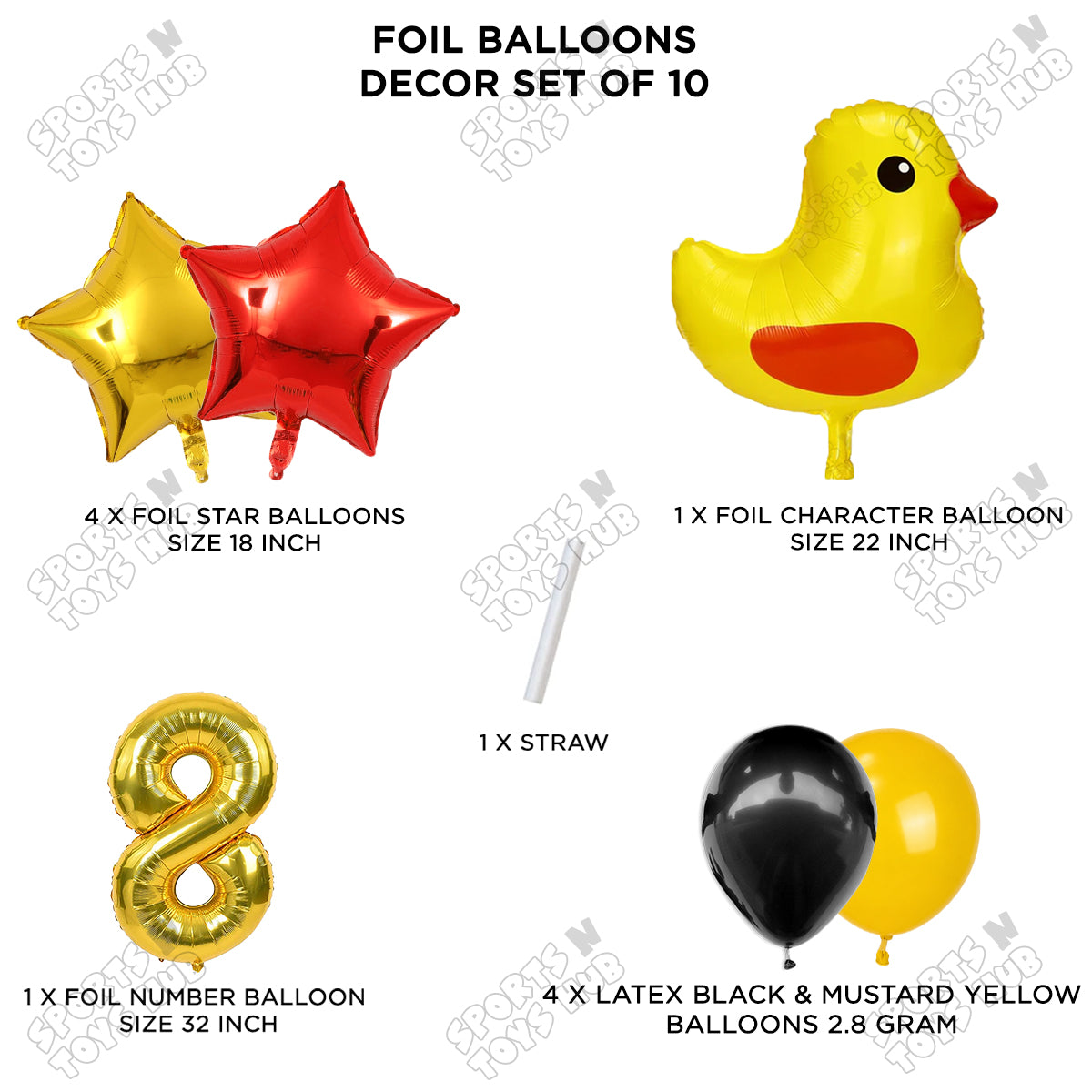 Chick Cartoon Foil Pack Of 10 Balloon Set With 32 Inch Foil Number Balloon