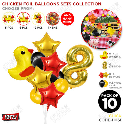 Chick Cartoon Foil Pack Of 10 Balloon Set With 32 Inch Foil Number Balloon