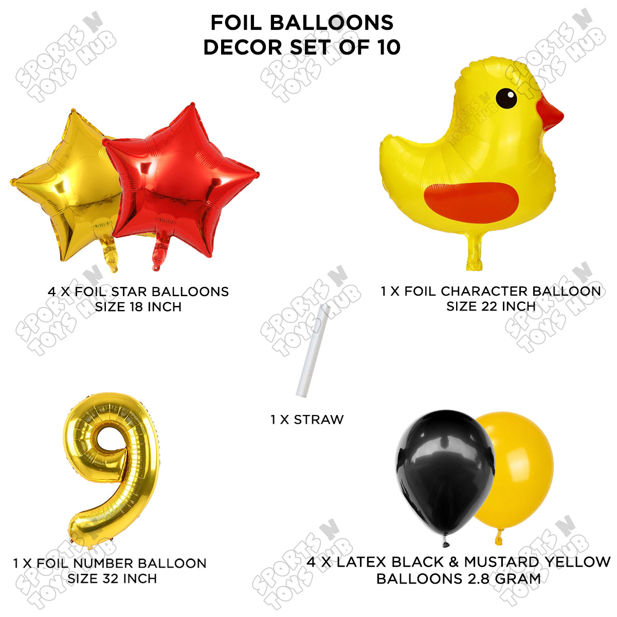 Chick Cartoon Foil Pack Of 10 Balloon Set With 32 Inch Foil Number Balloon