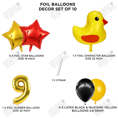 Chick Cartoon Foil Pack Of 10 Balloon Set With 32 Inch Foil Number Balloon