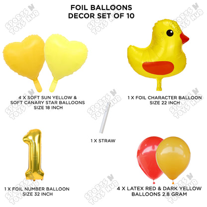 Chick Cartoon Foil Pack Of 10 Pastel Balloon Set With 32 Inch Foil Number Balloon